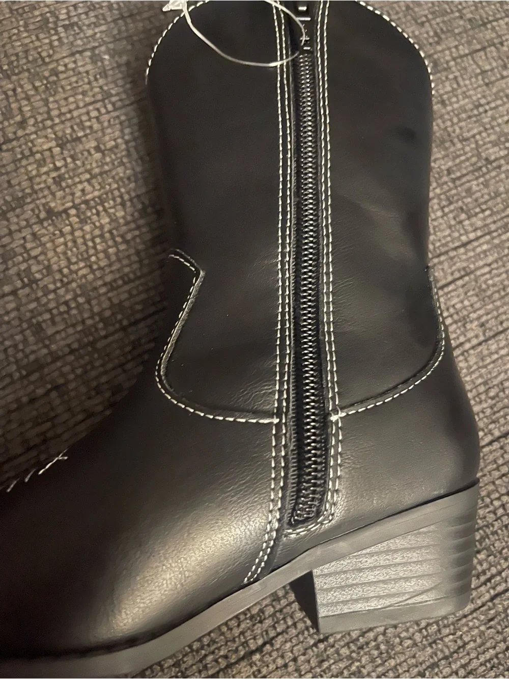 The Children's Place Black Kids Western Boots with White Stitching
